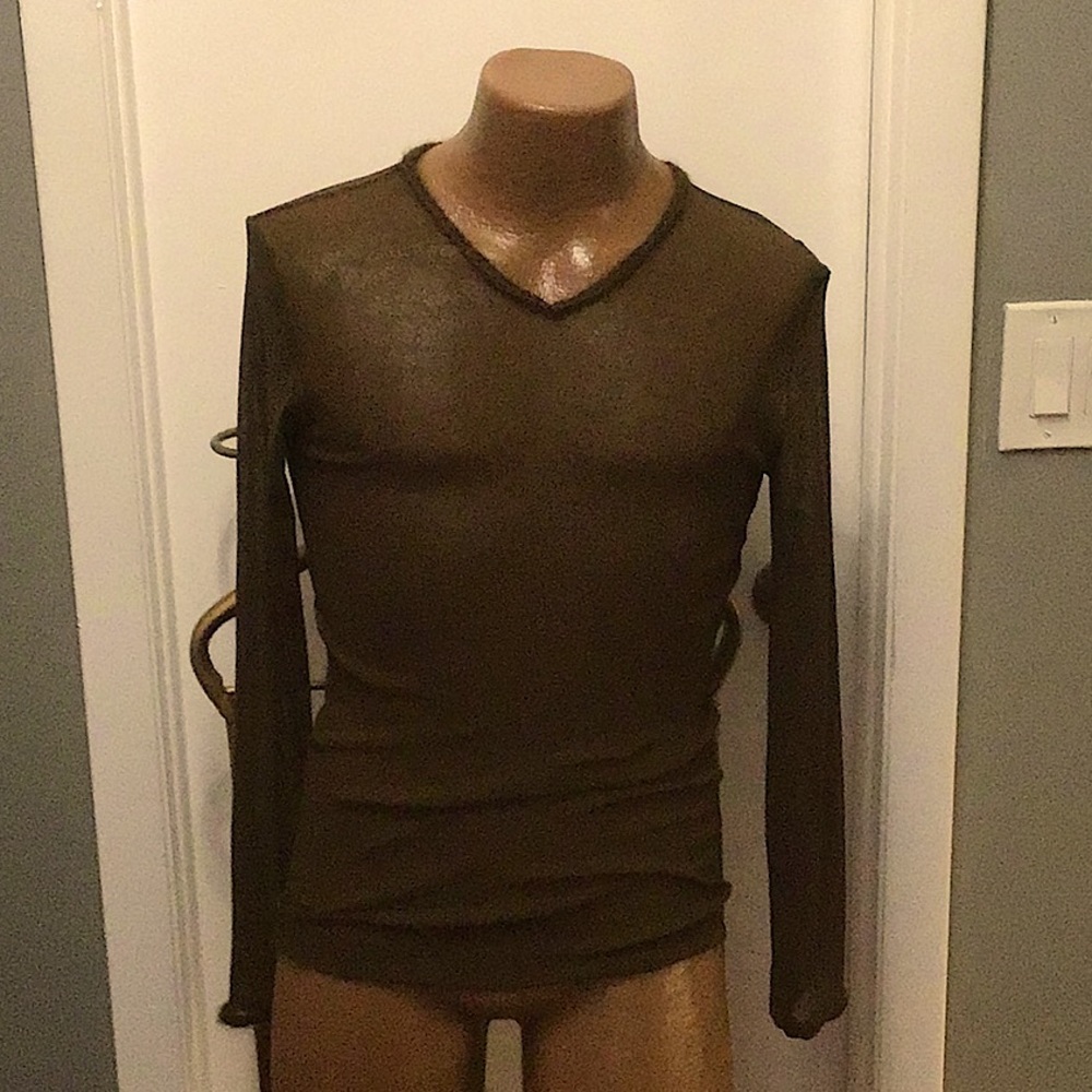 Jean Paul Gaultier Malle long sleeve sheer Brown shirt perfect condition Vintage